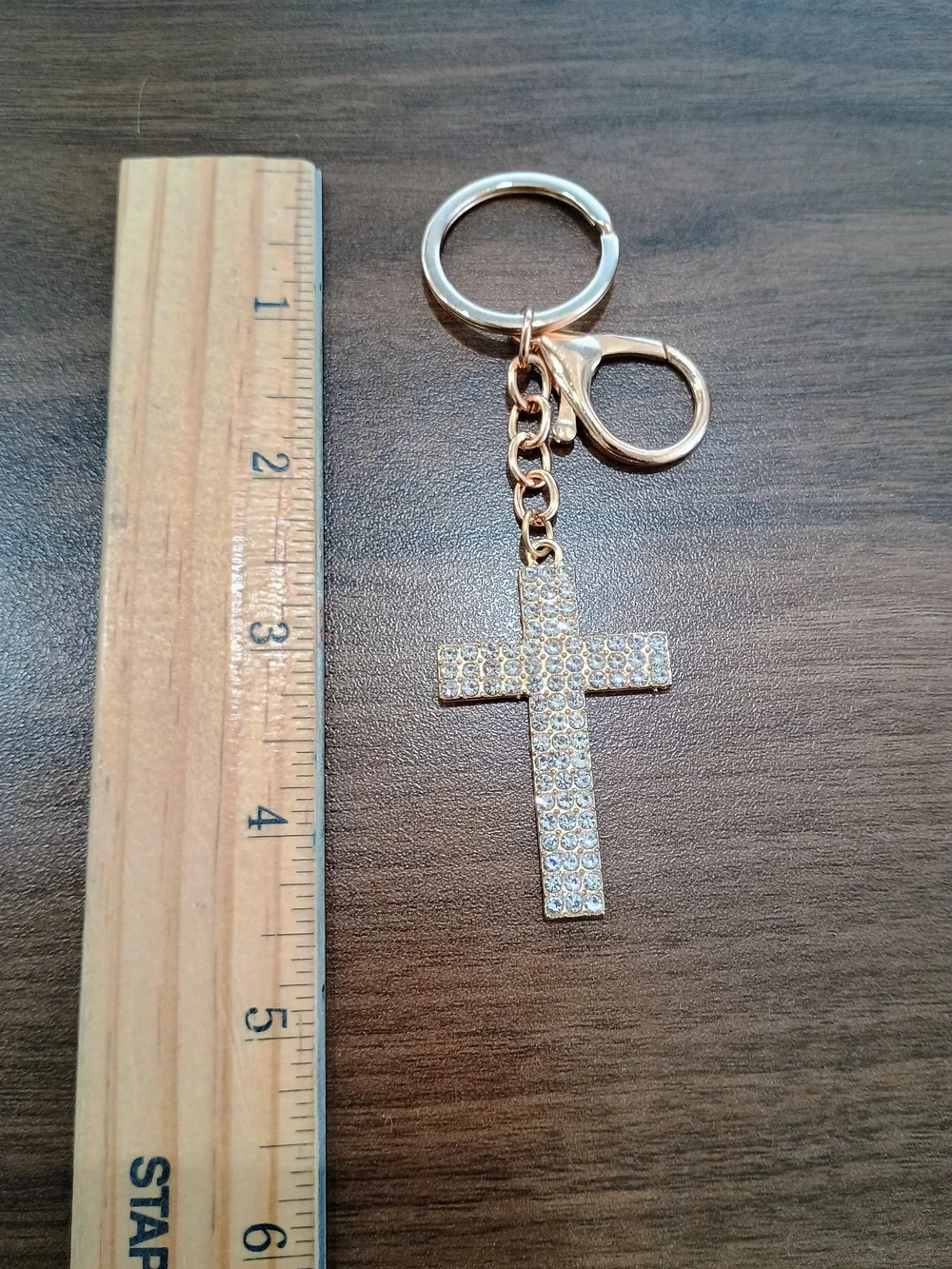 Gold Crystal Cross Keychain Card Holder Charm